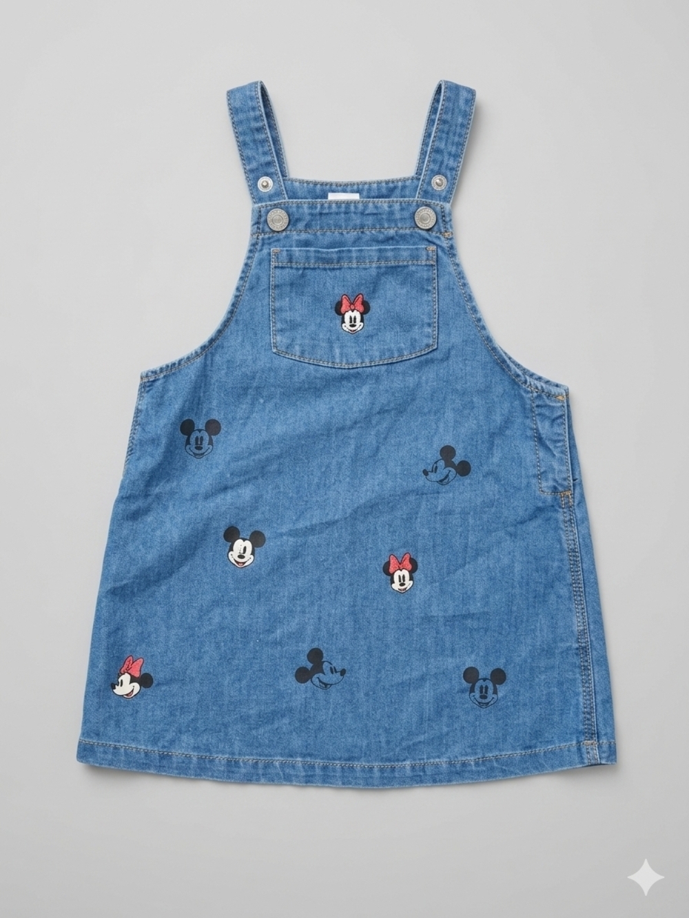 H&M Disney Overall Dress Denim Blue Minnie & Mickey Pinafore Size 2-3 Y